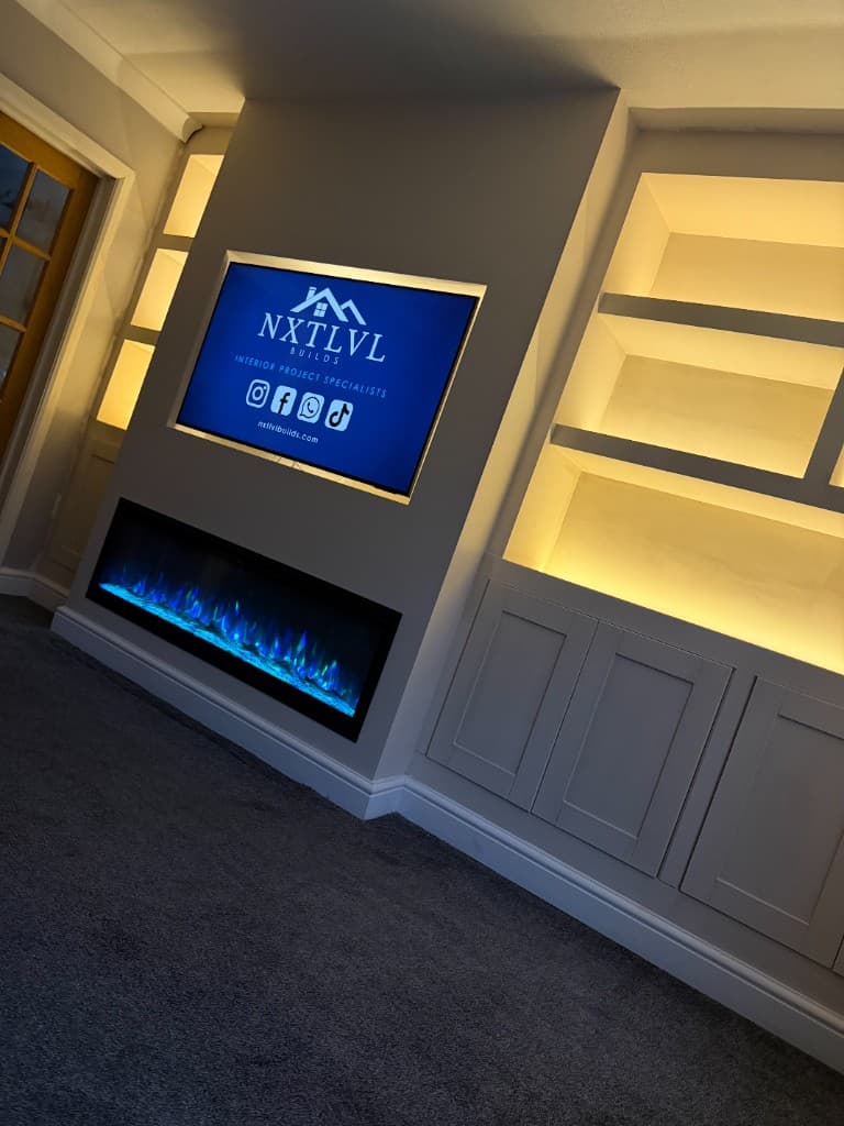 Media wall with Symphony E-Flame electric fire