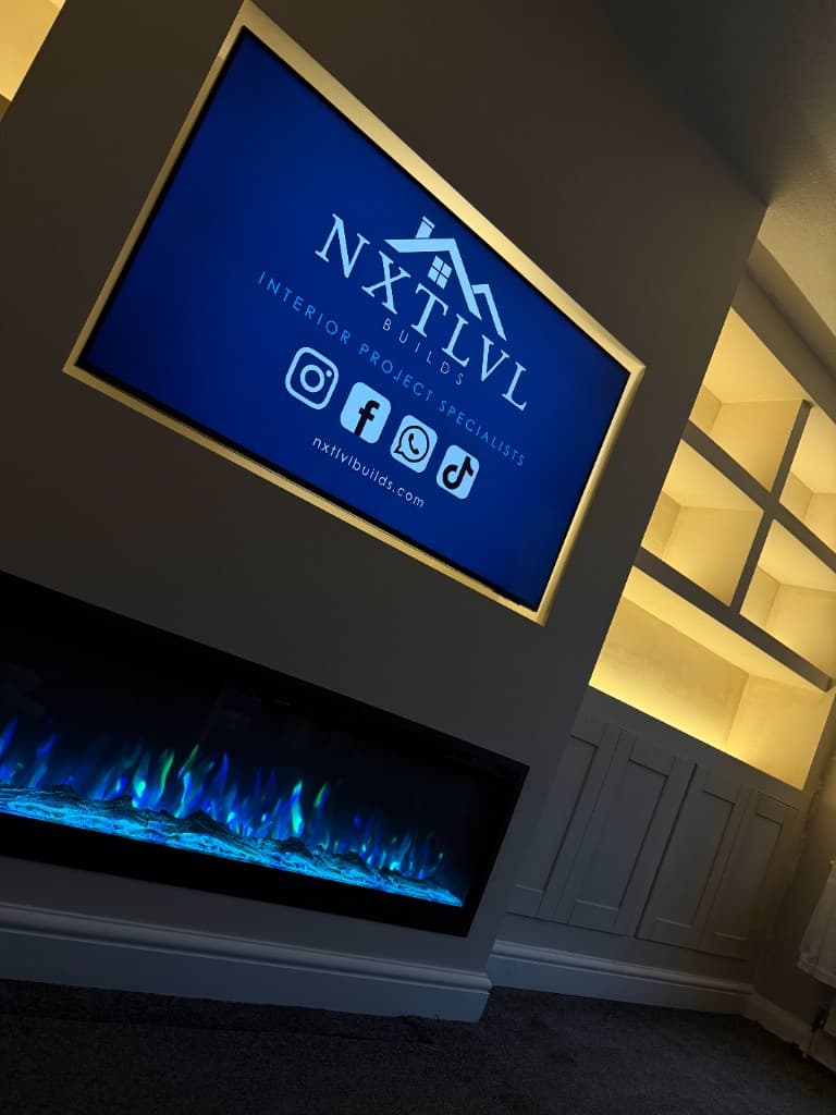 Media wall with electric fire